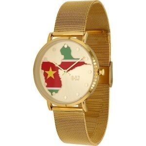 Montre Homme G97 Carte Drapeau Guadeloupe Cadran Doré 36.6mm Brac Mesh Doré 17.5mm 3ATM