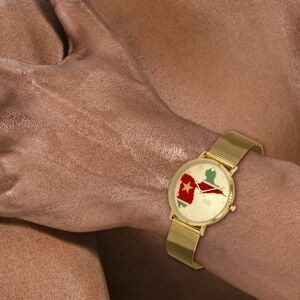 Montre Homme G97 Carte Drapeau Guadeloupe Cadran Doré 36.6mm Brac Mesh Doré 17.5mm 3ATM