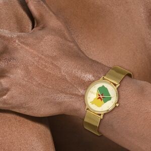 Montre Homme G97 Carte Drapeau Guyane Cadran Doré 36.6mm Brac Mesh Doré 17.5mm 3ATM