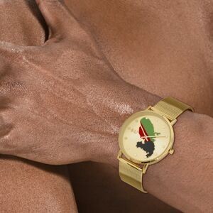 Montre Homme G97 Carte Drapeau Martinique Cadran Doré 36.6mm Brac Mesh Doré 17.5mm 3ATM