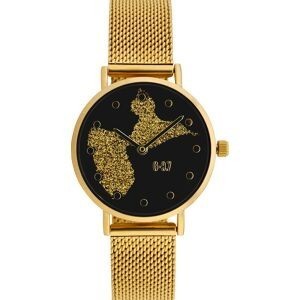 Montre Femme G97 Carte Guadeloupe Dorée Cadran Noir 30mm Brac Mesh Doré 14mm 3ATM
