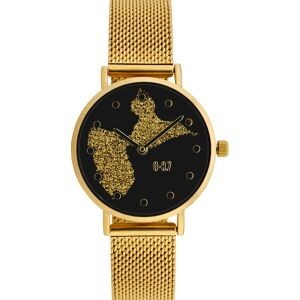 Montre Femme G97 Carte Guadeloupe Dorée Cadran Noir 30mm Brac Mesh Doré 14mm 3ATM