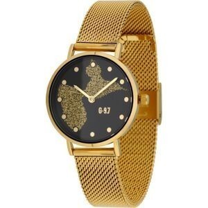 Montre Femme G97 Carte Guadeloupe Dorée Cadran Noir 30mm Brac Mesh Doré 14mm 3ATM