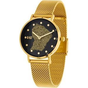 Montre Femme G97 Carte Guyane Dorée Cadran Noir 30mm Brac Mesh Doré 14mm 3ATM