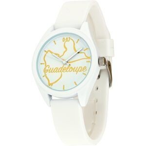 Montre Femme G97 Carte Guadeloupe Dorée Cadran Blanc 36mm Brac Silicone Blanc 15.5mm 3ATM