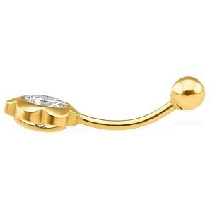 Piercing Nombril Or 375 23mm Tige1.2mm Fleur Zircon8.5mm Boule4mm