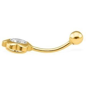 Piercing Nombril Or 375 23mm Tige1.2mm Fleur Zircon8.5mm Boule4mm