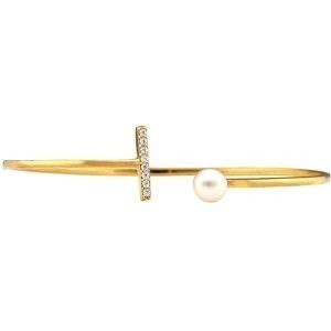 Jonc Plaqué Or Zirconium 8*12mm Perle Culture Bouton 6mm Tube 1.5mm 65mm