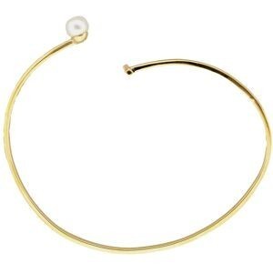 Jonc Plaqué Or Zirconium 8*12mm Perle Culture Bouton 6mm Tube 1.5mm 65mm