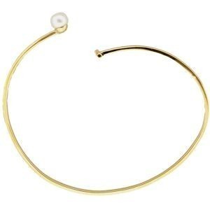 Jonc Plaqué Or Zirconium 8*12mm Perle Culture Bouton 6mm Tube 1.5mm 65mm