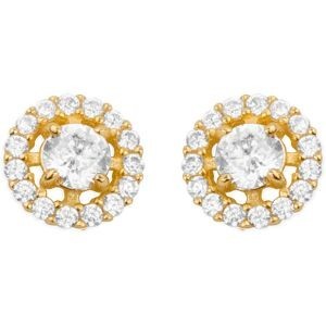Boucles D'oreilles Or 375 Entourage Zirconium7mm Centre3mm Fermoir Or 375 Sicolone