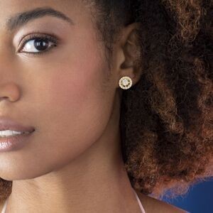 Boucles D'oreilles Or 375 Entourage Zirconium7mm Centre3mm Fermoir Or 375 Sicolone