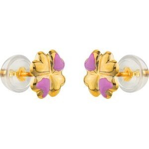 Boucles D'oreilles Or 375 Fleur Email Rose 7mm Fermoir Or 375 Silicone