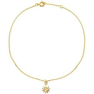 Chaîne Cheville Plaqué Or Breloques Soleil Zirconium 9mm Chaîne 1.3mm 25  à 27cm