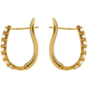 Créoles Plaqué Or Ovales Zirconium 2mm Serti Griffes 16*20mm Tube 3mm