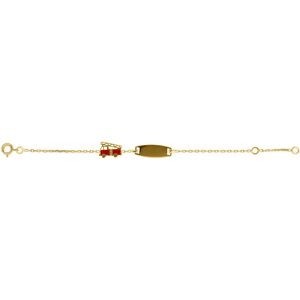 Bracelet Identité PlaquéOr Chaîne1.5mm Plaq.7*19mm Camion Pom.Email8*12mm 13  à 15cm