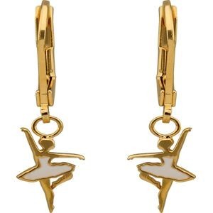Boucles D'oreilles Plaqué Or Danseuse Email Rose Poudré 8*16mm Pendant 30mm