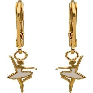 Boucles D'oreilles Plaqué Or Danseuse Email Rose Poudré 8*16mm Pendant 30mm