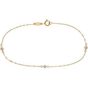 Bracelet Or 375 Fleur Zirconium 3mm Chaîne 1mm 18cm