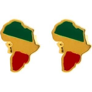 Boucles D'oreilles Or 375 Carte Afrique Rasta Email Vert Rouge 7*8.5mm