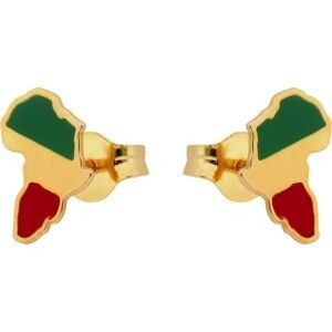 Boucles D'oreilles Or 375 Carte Afrique Rasta Email Vert Rouge 7*8.5mm