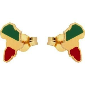 Boucles D'oreilles Or 375 Carte Afrique Rasta Email Vert Rouge 7*8.5mm