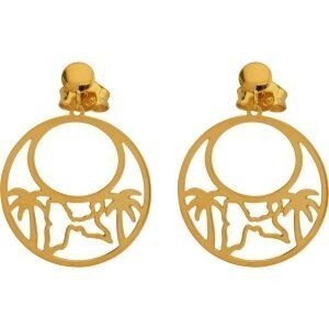 Boucles D'oreilles Or 375 Guadeloupe Palmier 16mm Pendant 35mm