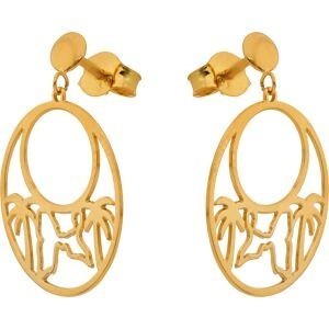 Boucles D'oreilles Or 375 Guadeloupe Palmier 16mm Pendant 35mm