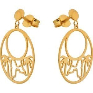Boucles D'oreilles Or 375 Guadeloupe Palmier 16mm Pendant 35mm