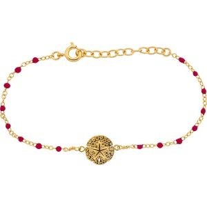 Bracelet Plaqué Or Dollar Des Sables 10mm Email Fushia 2mm Chaîne 1.5mm 15 à 18cm
