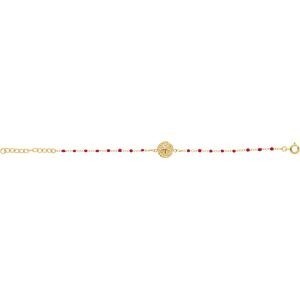 Bracelet Plaqué Or Dollar Des Sables 10mm Email Fushia 2mm Chaîne 1.5mm 15 à 18cm