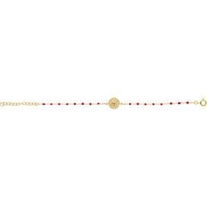 Bracelet Plaqué Or Dollar Des Sables 10mm Email Fushia 2mm Chaîne 1.5mm 15 à 18cm