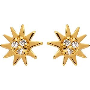 Boucles D'oreilles Plaqué Or Soleil Zirconium 8mm
