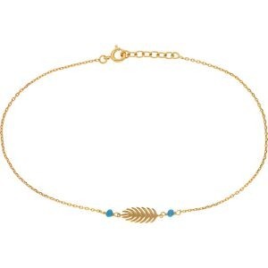 Chaîne Cheville PlaquéOr Feuille7*15mm Email Turquoise 2mm Chaîne1.3mm 25 à 27cm