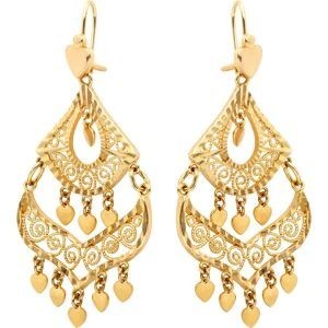 Boucles D'oreilles Plaqué Or Savoyardes Diamantés 31mm Pendant 70mm
