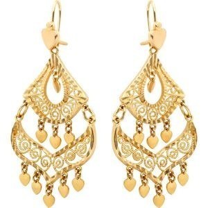 Boucles D'oreilles Plaqué Or Savoyardes Diamantés 31mm Pendant 70mm