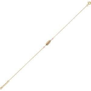 Chaîne Cheville Plaqué Or Feuille7*15mm Email Rose 3mm Chaîne1.3mm 23 à 25cm