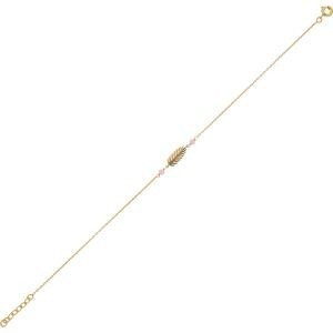 Chaîne Cheville Plaqué Or Feuille7*15mm Email Rose 3mm Chaîne1.3mm 23 à 25cm