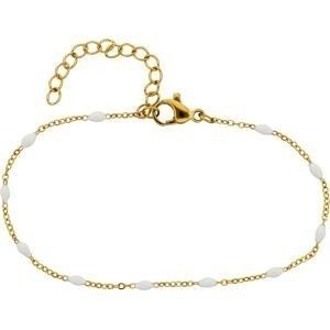 Bracelet Acier Jaune Olives Email Blanc 2mm Chaîne 1.2mm 16 à 20cm
