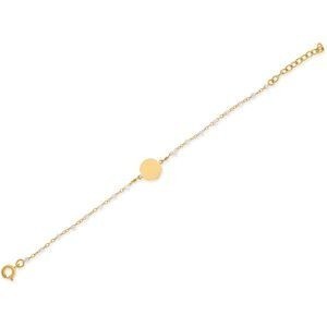 Bracelet Plaqué Or Dollar Des Sables 10mm Email Blanc 1.7mm Chaîne 1.5mm 15 à 18cm