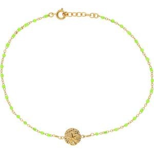 Bracelet Plaqué Or Dollar Des Sables 10mm Email Vert Fluo 1.7mm Chaîne 1.5mm 15 à 18cm