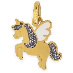 Pendentif Or 375 Licorne Email Pailleté 12*15mm Avec Bélière