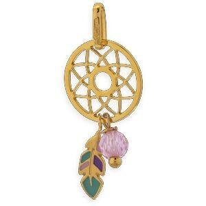 Pendentif Or 375 Attrape Rêve 8.5*20mm Avec Bélière Email Zircon Rose