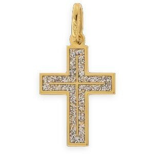Croix Or 375 Pailletée 11.5*20mm Avec Bélière