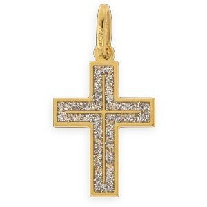 Croix Or 375 Pailletée 11.5*20mm Avec Bélière