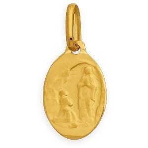 Médaille Or 750 Ovale Madone Vierge De Lourdes 6*15mm Avec Bélière