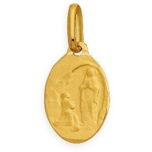 Médaille Or 750 Ovale Madone Vierge De Lourdes 6*15mm Avec Bélière