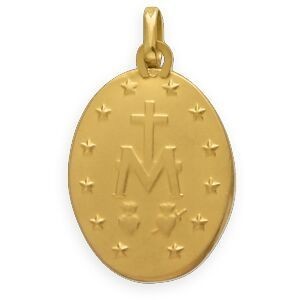 Médaille Or 750 Ovale Vierge Miraculeuse 16*27mm Avec Bélière Or Creux