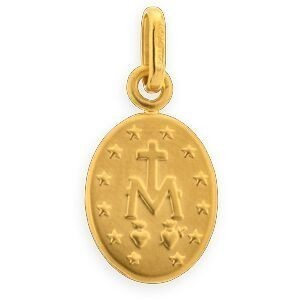 Médaille Or 750 Ovale Vierge Miraculeuse 8*16mm Avec Bélière Or Creux