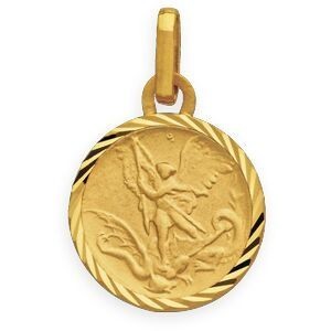 Médaille Or 750 Saint Michel Cerclée Striée 12*19mm Avec Bélière